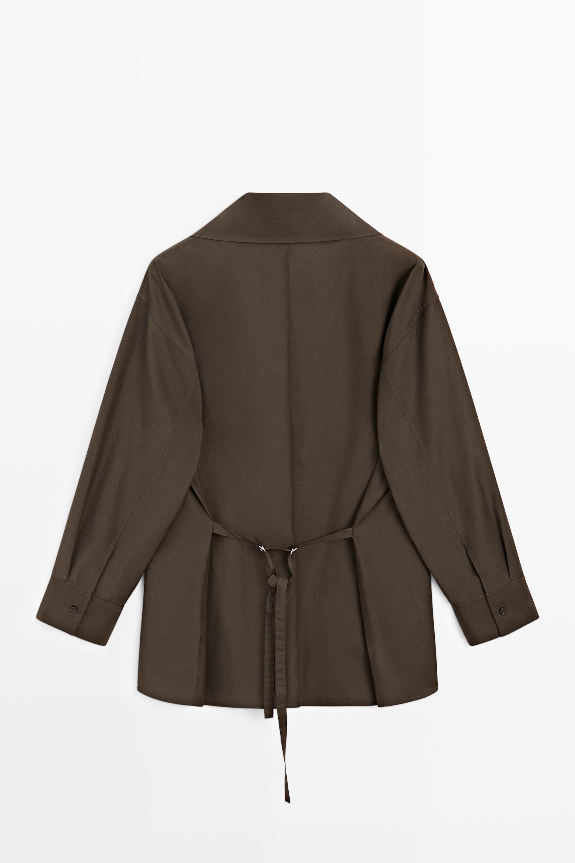 High collar overshirt with buckle detail